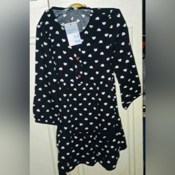 Primark-NWT- BLACK GIRLS DRESS WHITE HEARTS & 2PK NWT-TIGHTS - Picture 1 of 8